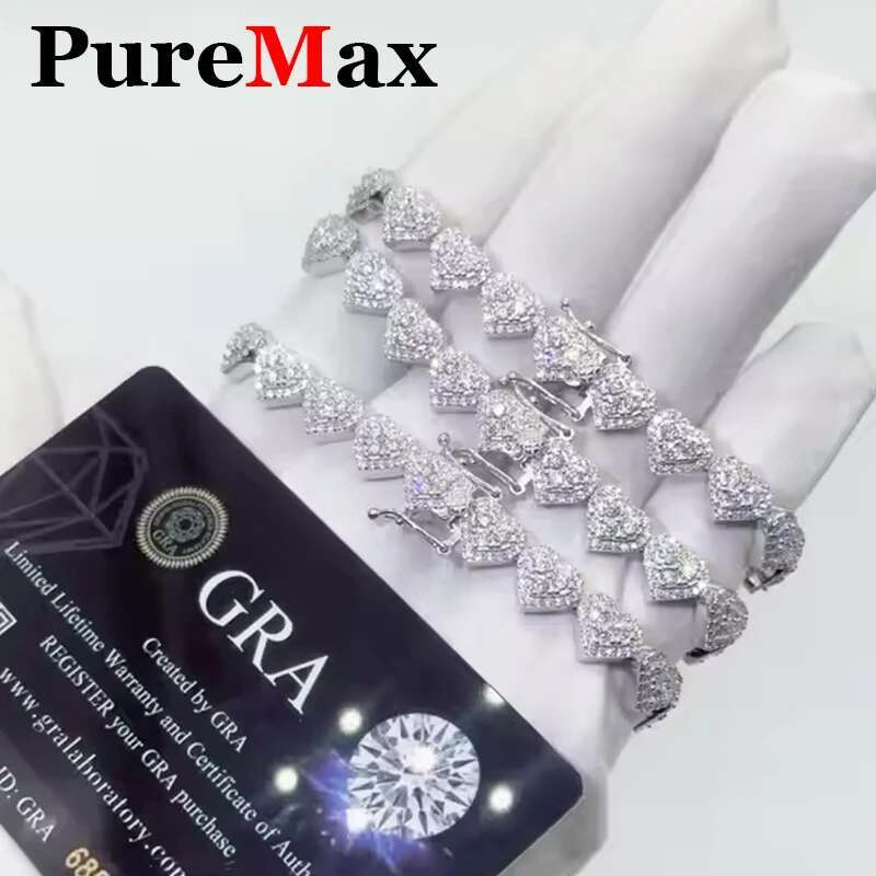Unisex 8mm Gold Plated Heart For Women Cuban Chain Hip Hop Full Moissanite S Sier Bracelet Gifts