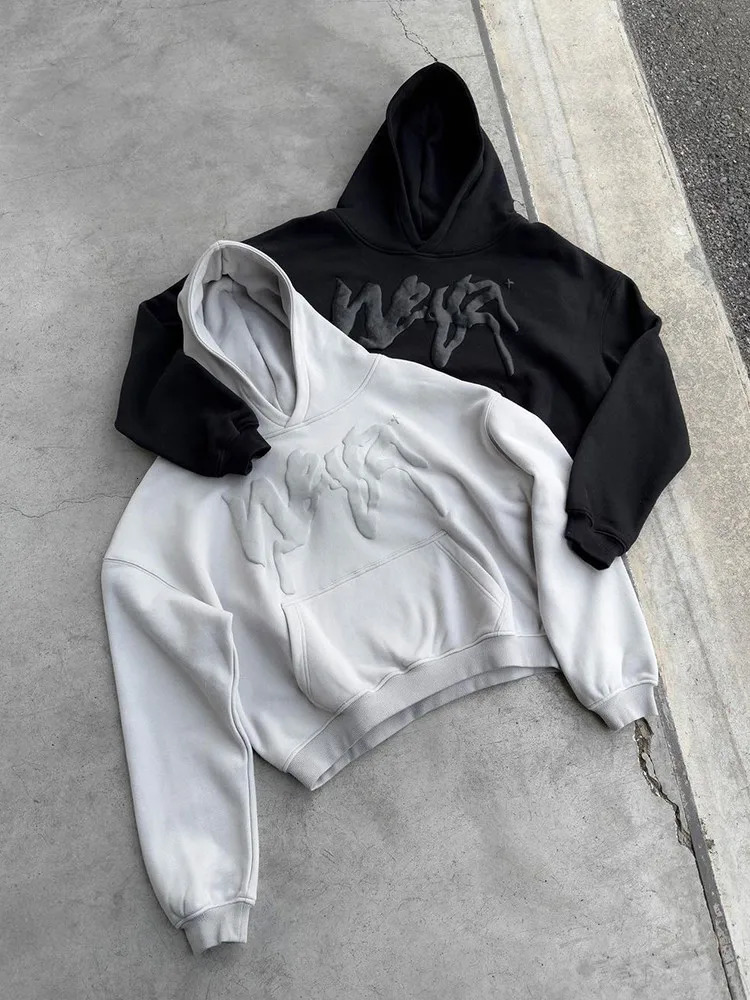 Hooded American retro zipper sweatshirt Gothic letter star print hoodie trendy mens casual jacket product 250303