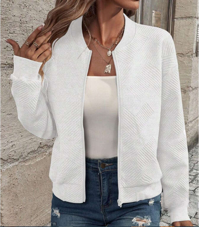 Spring European and American style semi high neck zipper knitted cardigan long sleeved temperament jacket women's 2025 new casual fashion trend c