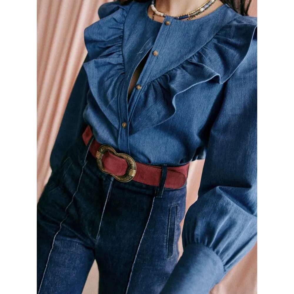 Curled Wide Leg Jeans Women Vintage Classic High Waist Straight Female Cotton Denim Pants With Belt 2025 Fashion