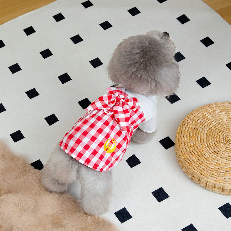 Plaid Dog Dress with D leash Ring Dog Cat Summer Clothes Designer Dog Clothes