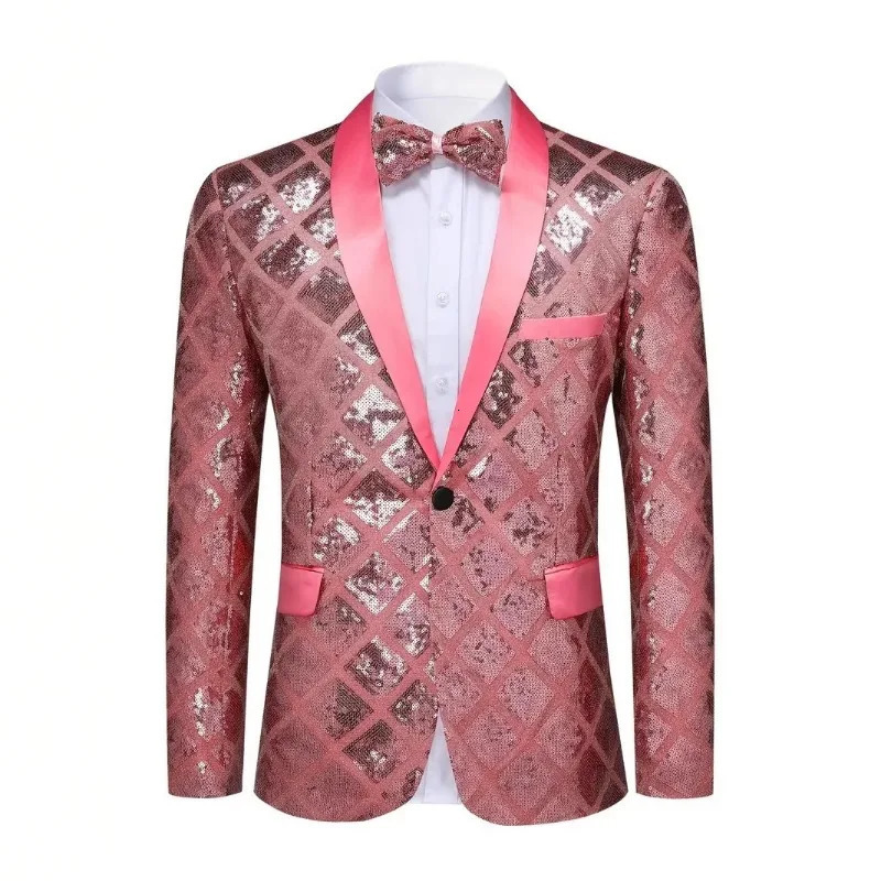 Mens Threedimensional Square Sequined Casual Dance Suit Jacket Fashion Blazer 250304