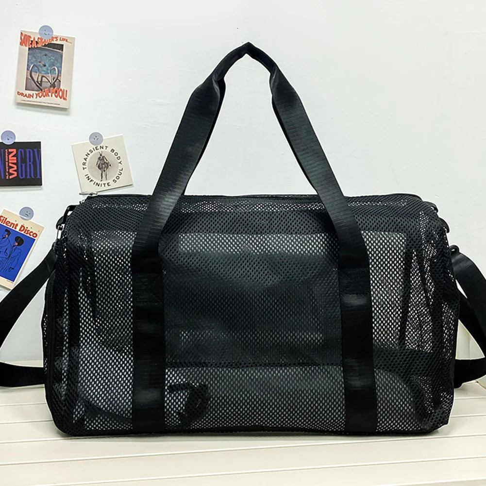 Mesh Travel Duffle Bag Overnight Weekender Bags with Shoe Compartment Carry On Sport Bag Large Capacity for Outdoor Travel 250305