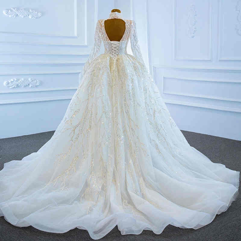 Sparkling Wedding Dresses Ball Gown Lace Crystal Appliques Beads with Bling Sequins Lace-Up Floor-Length Court Gown Customized Bridal Gowns Vestidos D