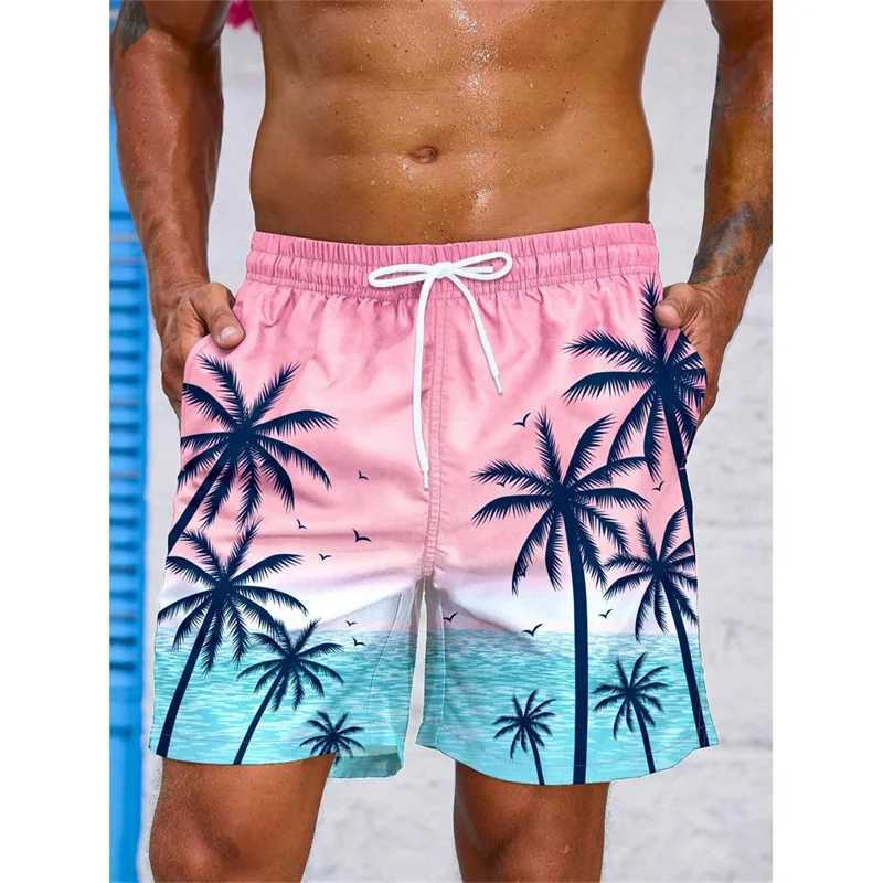 Vintage Plant Pattern Beach Shorts For Men Coconut Tree 3D Printed Swim Trunks Summer Hawaiian Short Pants Loose Board ShortsT250304