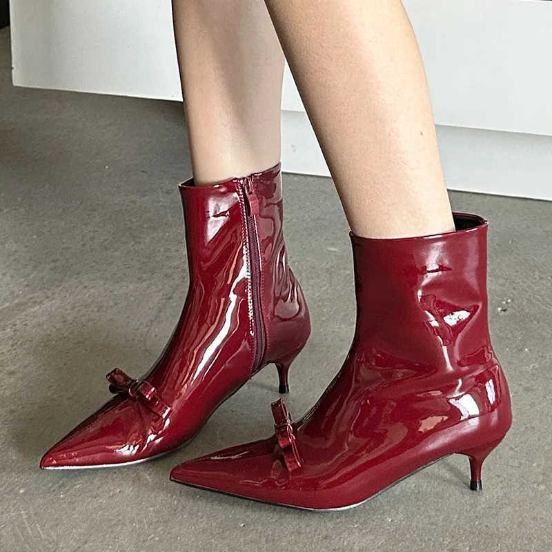 Footwear With Low Heel Party Ladies Short Modern Boots Shoes Fion -Knot Wen Ankle Boots Fem Zippers Shoes Z250304