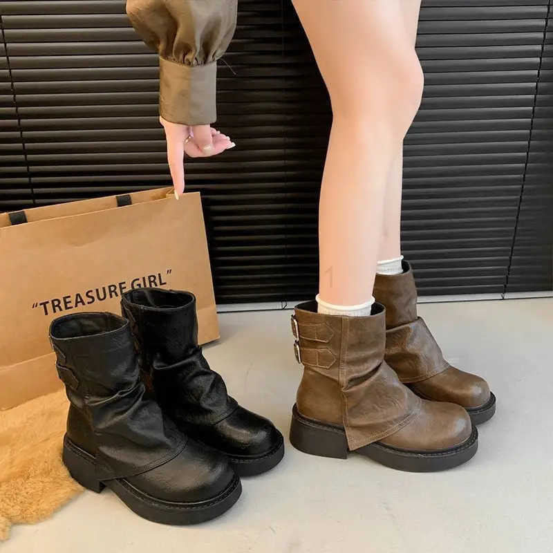 Wen Shoes Spring Autumn Cool Girl Thick Soled British Style Knight Boots Designer Versatile Antiskid High Boots Zapatos Mujer Z250304
