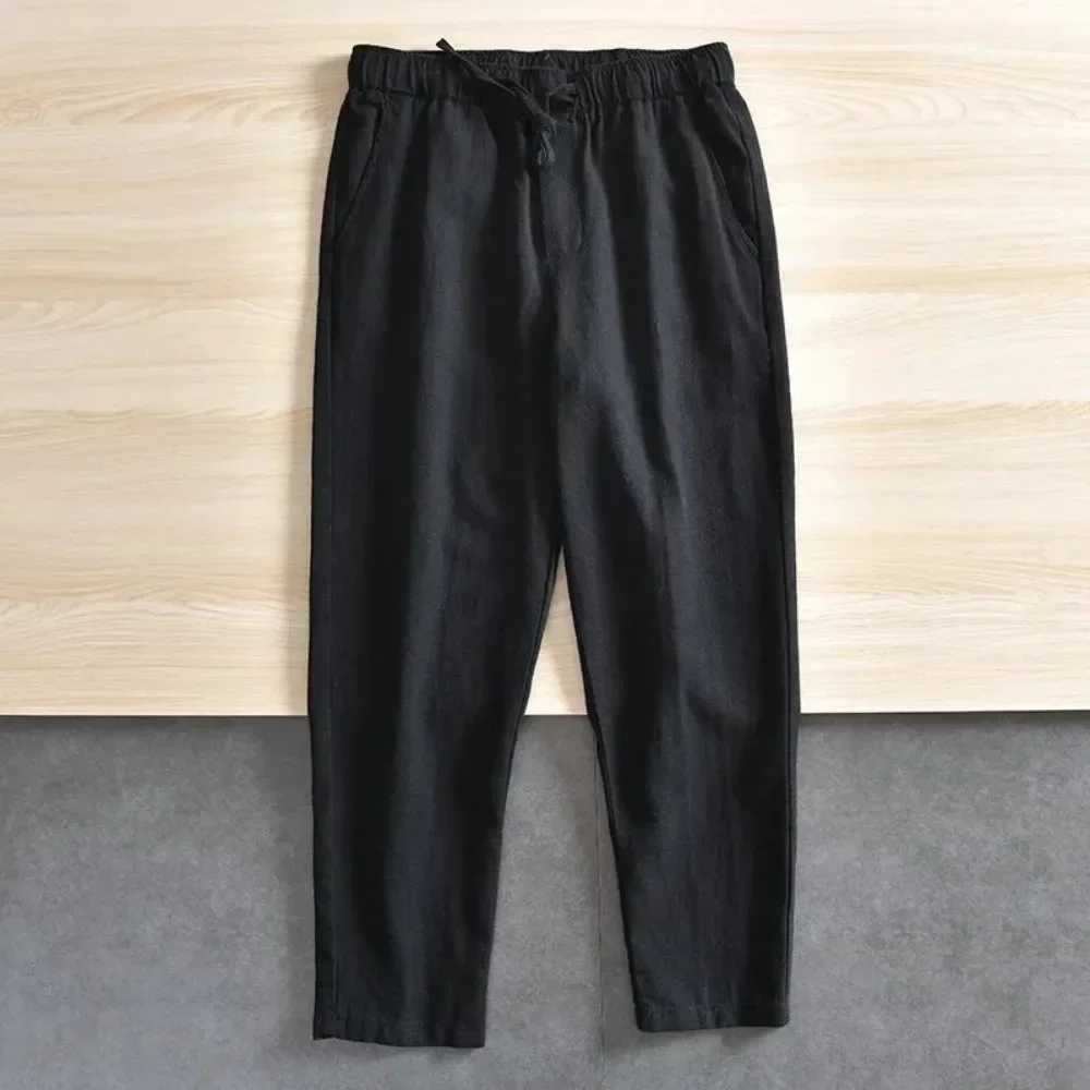 Mens Cotton Linen Casual Pants Baggy Streetwear Men Joggers Sports Trousers Solid Color Long Straight Trendy Pants for MenXJ250303
