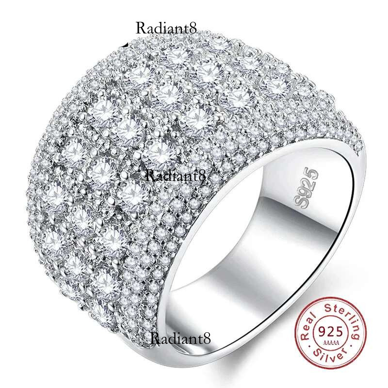 Pure Sterg Sier Sparkg Wide Rings for Women Girls AAA CZ Crystal Wedding Engagement with Stamp Jewelry Summer Sale