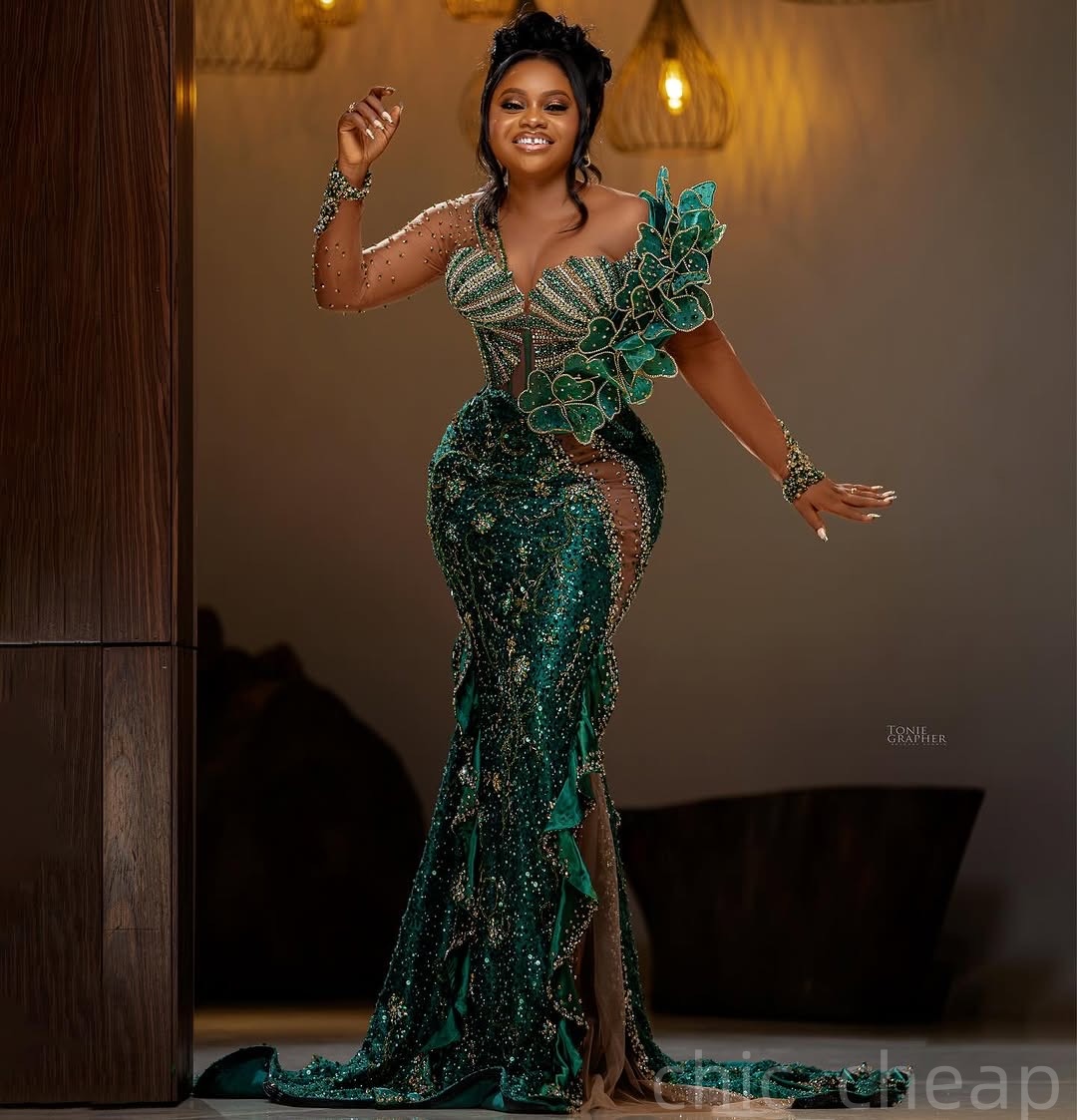 Dark Green Mermaid Prom Dresses 2025 Illusion Crystals Flowers Evening Formal Party Second Birthday Engagement Gowns Plus Size Dress For Special Occas