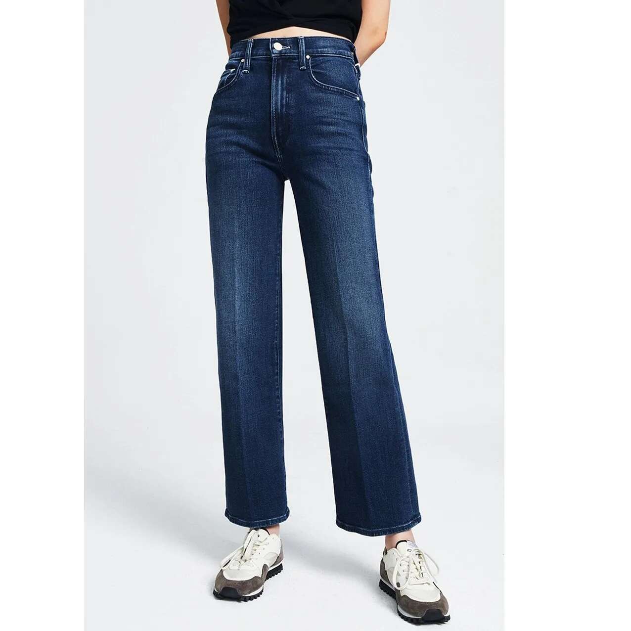 2024 Spring New High Waist Retro Straight Dark Blue Denim Jeans For Women