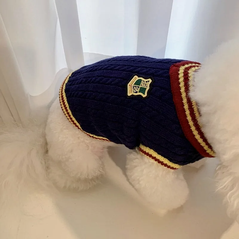 Fashion Pet Sweater Dog Academy Knitted Vest Teddy Bear Little Cat Yorkshire Pomeranian Small Puppy Warm Winter Puppy Clothing