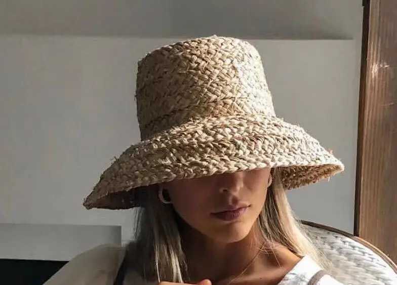 New Fashion Women Wide Brim Raffia C Women Vacation Beach Hats Flat Top Str Hat Summer Sun C Ladies UV Bucket HatXJ250304