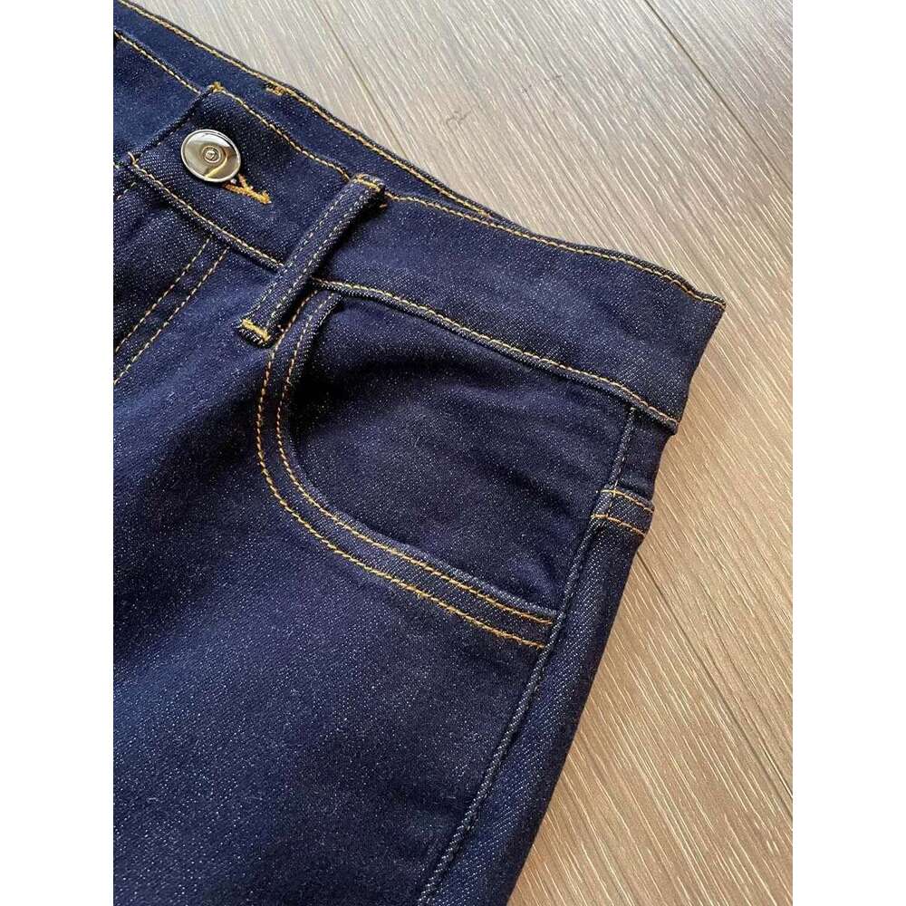 Women's Thick Fleece Flared Jeans Warm Pocket Beading Chain Female High Waist Denim Long Pants Autumn Winter 2025