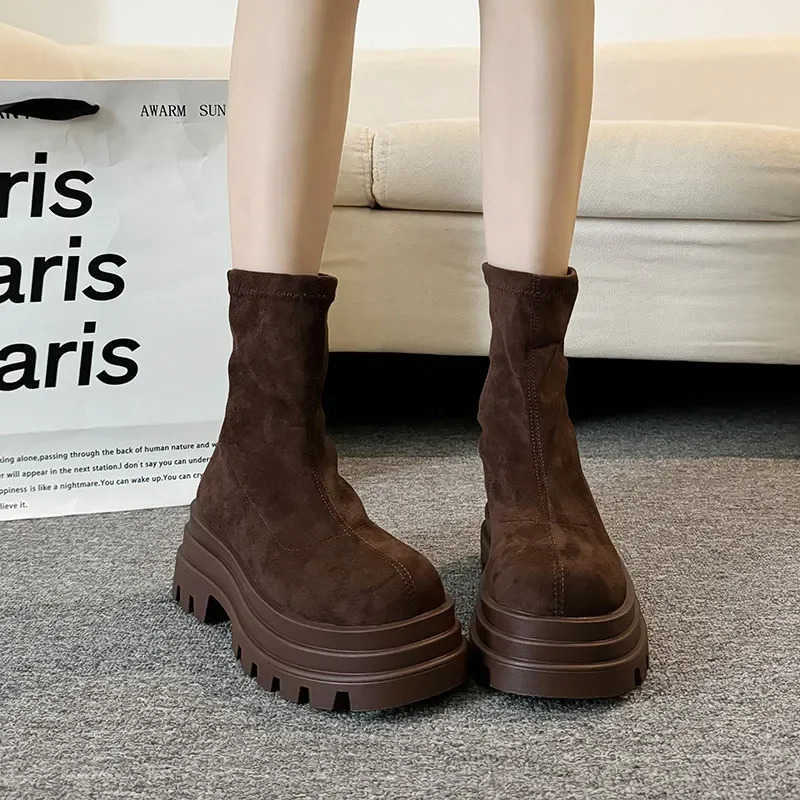 Vintage Winter Wen Ankle Boots Fion Slip On Knight Long Booties Platform Square H Botas De Mujer Z250304