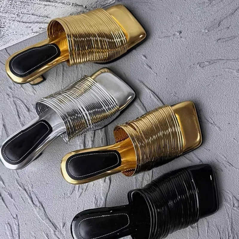 Eilyken Re Design Narrow Band Square Toe Wens Slipper Sandals Summer Sexy High Heel Ladies Mes Slides Shoes Z250304