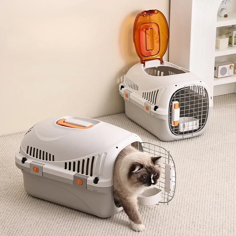 Portable Pet Cats Carrier Box for Travel Outdoor Air Transport with Bowl Piddle Pad Breathable Pet Space Box Cage Pet Supplies