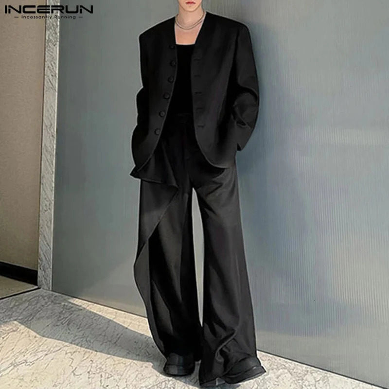 Fashion Casual Sets INCERUN Handsome Mens Solid Tops Long Pants Streetwear Male All-match Simple Two piece Sets S-5XL 250303