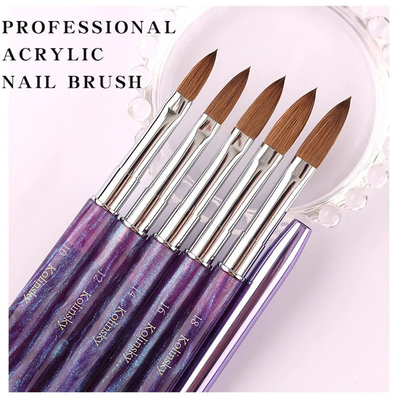 1Pc Purpie Kolinsky Nail Art Brush Acrylic UV gel Extender nail polish Painting Brush Nail Art Brush 250304