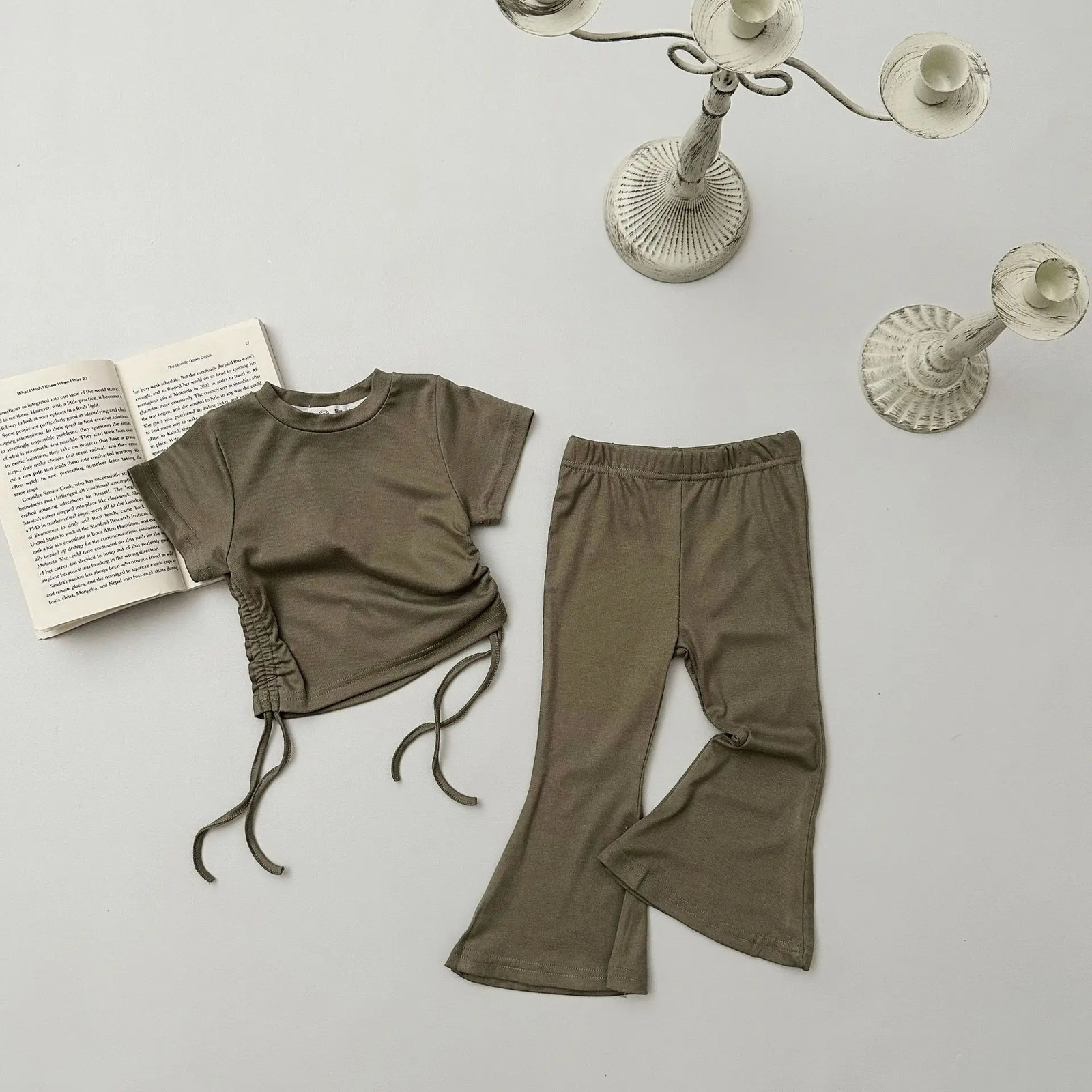 2PCS Baby Girls Clothes Set Children Clothing Solid Tops Tee Shirts and Pants Girl Kids Clothes 250304