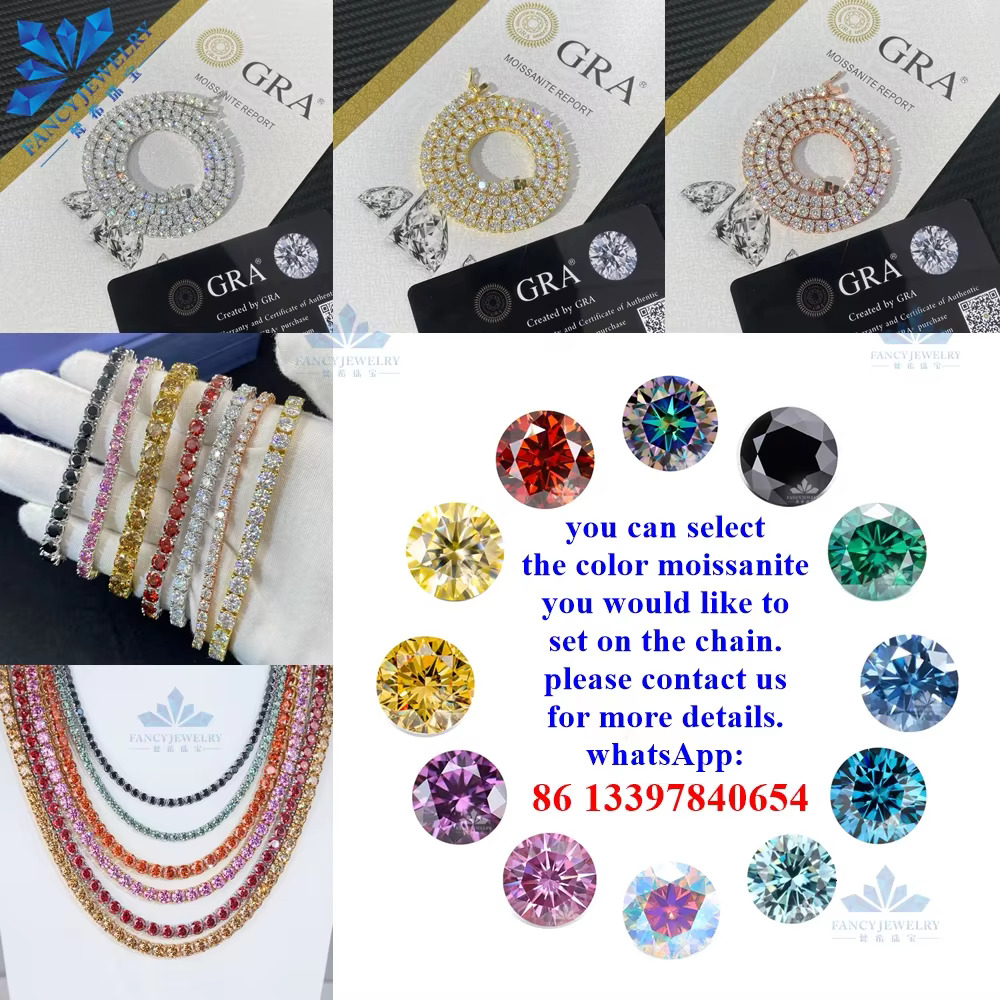 OEM ODM Custom Jewelry Wholesale Gold Sterg Sier Iced Out 2/3/4mm Classic Moissanite Dia Necklace Tennis Chain