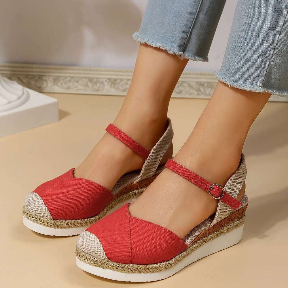 Toe Wedge Closed Sandals Women Summer Buckle Strap Gladiator Shoes Woman Fashion Espadrilles Platform Sandalias Mujer 2025