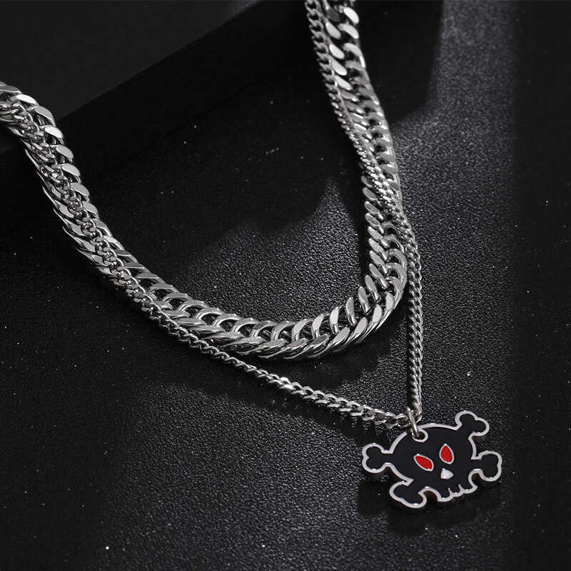 IMI Devil Pendant Thick Cuban Necklace Clavicle Chain Titanium Steel Couple Hip Hop Niche Design YL449