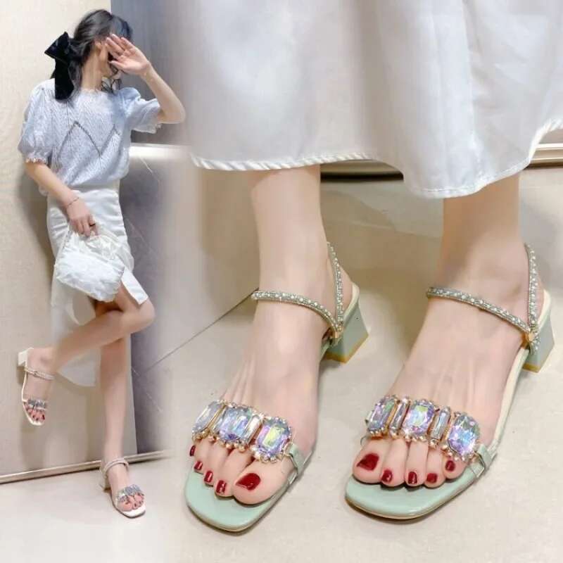 Rhie Sandals Fashion for Women Summer 2025 Square Heels Open Toe Slippers Woman Transparent PVC Jelly Sandal Mujer