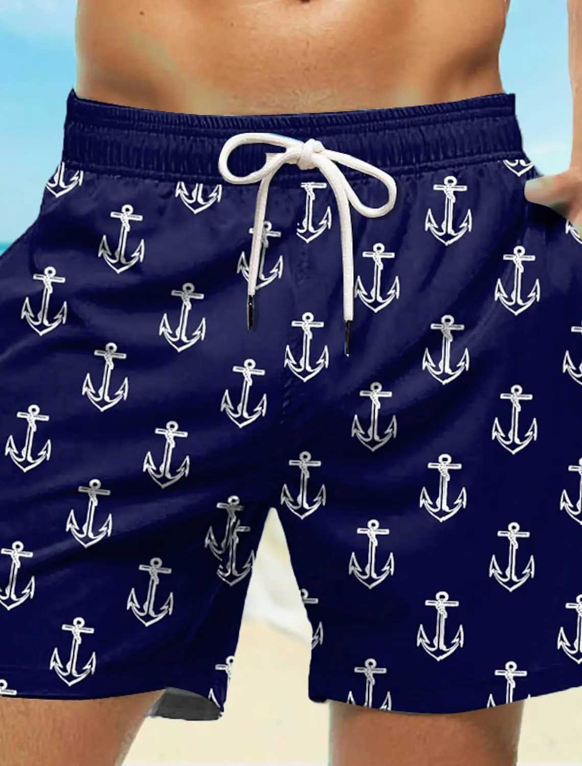 2024 New Mens Board Shorts Swim Trunks Waist Anchor Quick Dry Short Holiday Beach Hawaiian Casual Micro-elasticT250304