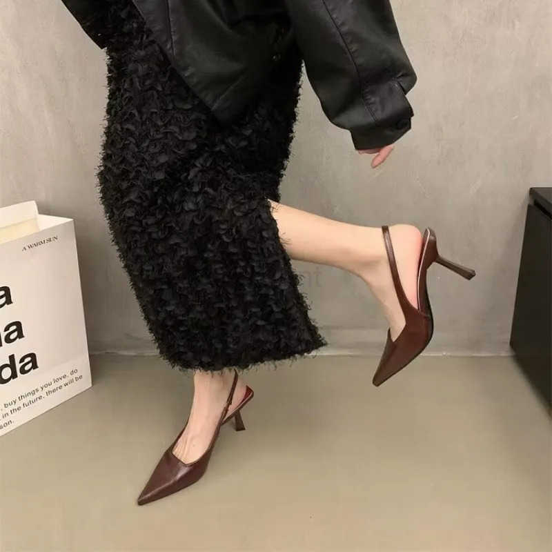 Wens Slingback Stiletto Sandals Solid Color Pointed Toe Slip High H All-Mah Banquet Dress Shoes Z250304