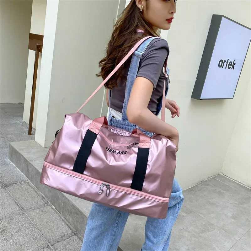 Large Capacity Women Gym Bags Pearlescent Sports Fitness Training Handbag With Shoes Pocket Waterproof Yoga Travel Duffel Bag Y250304