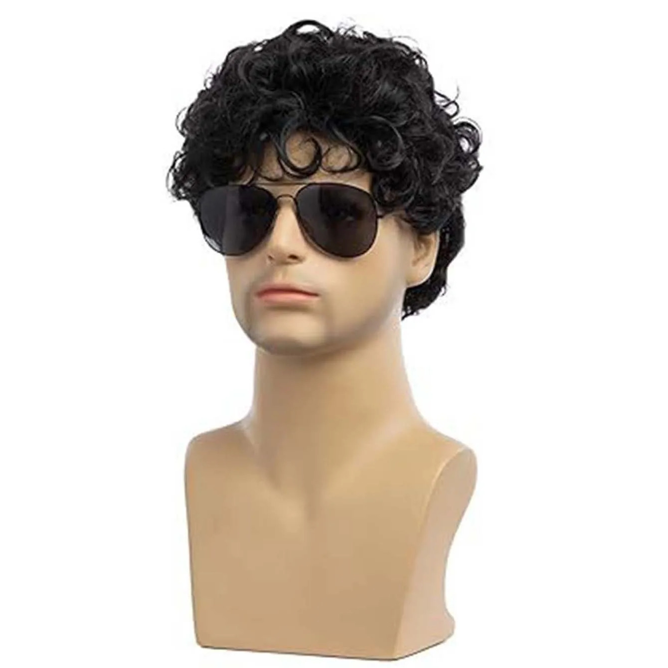 Men Synthetic Short Black Wigs with Bangs for Man Curly Hair Fluffy Daily Heat Resistant Breathable Male Wig 250303