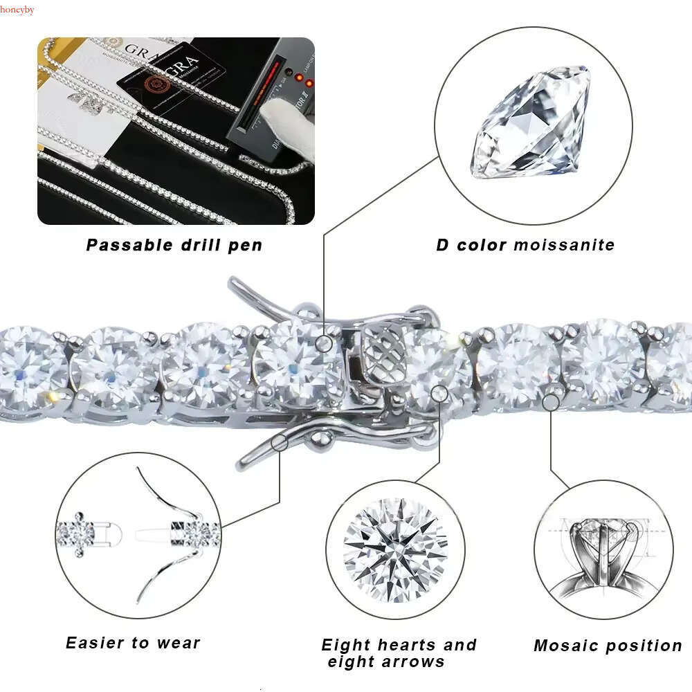 Fine Jewelry Plated k Moissanite Tennis Chain Necklace S Sterg Sier Trendy Dia 3mm 4mm 5mm Rose Gold Black