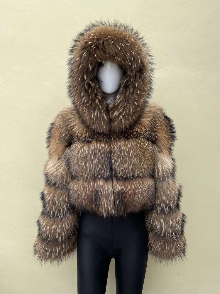 BEIZIRU Real Raccoon Fur Coat Women Winter Long Sleeve Natural Jackets Thick Top
