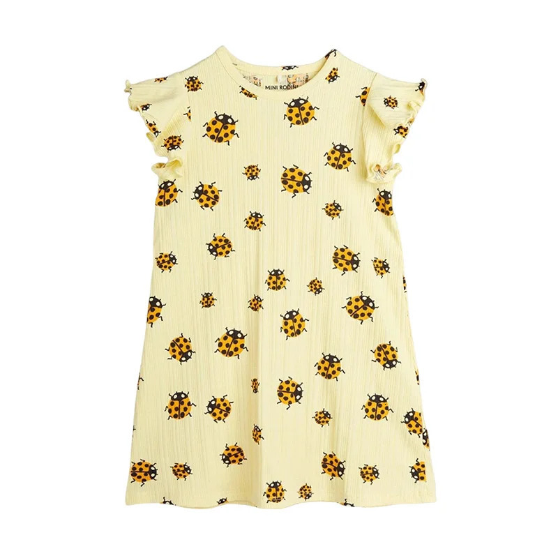 Childrens Set Fashion Cartoon Ladybug Printed Girl Dress Casual Cotton Boy T-shirt Shorts Set Childrens Sweatshirt 250304
