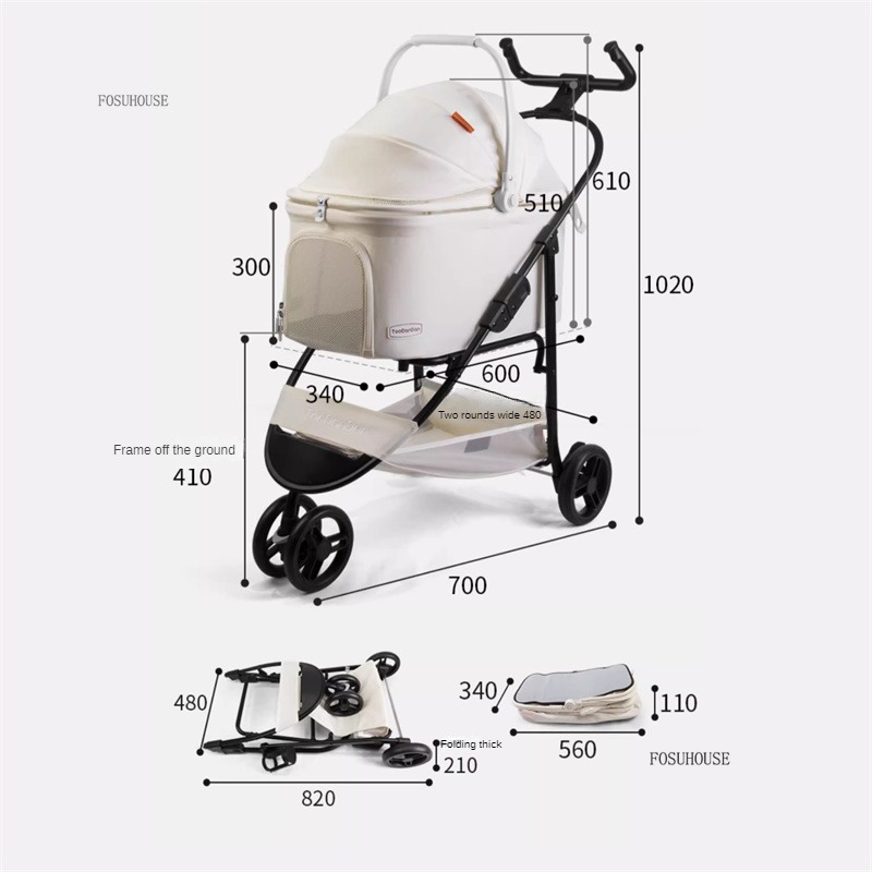 2 in 1 Pet Stroller Dog Multi-function Detachable Bag Cats Dogs Going Out Portable Foldable Strollers Car Basket Pet Products