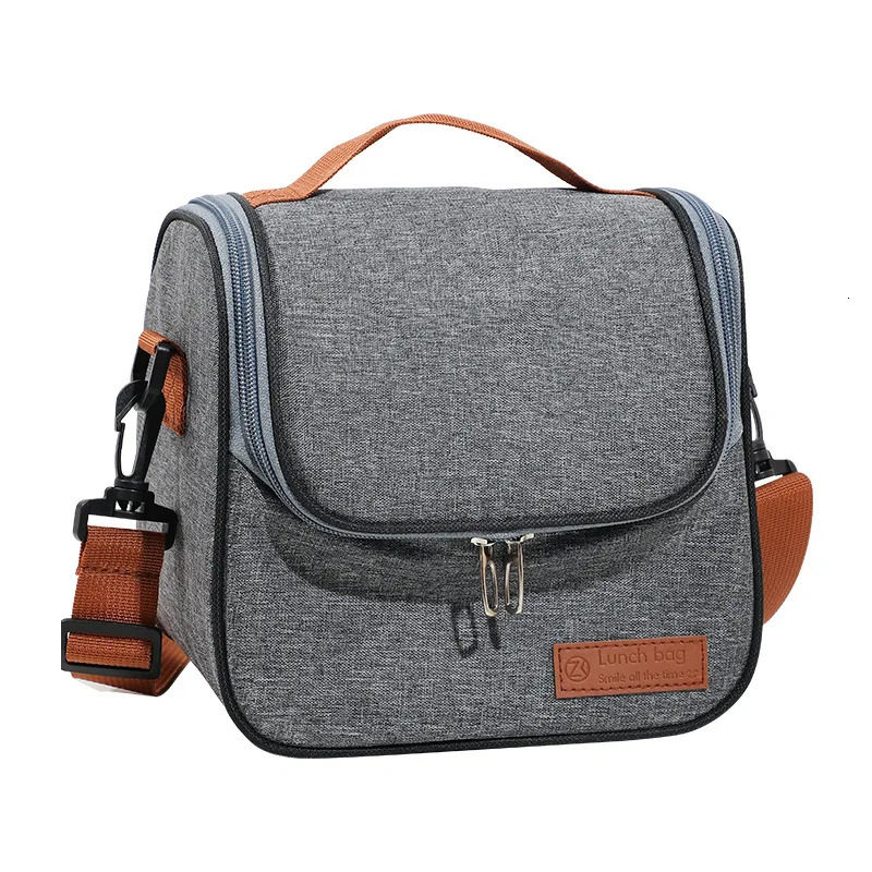 Fashion Portable Gray Tote Insulation Lunch Bag for Office Work School Korean Oxford Cloth Picnic Cooler Bags 250228