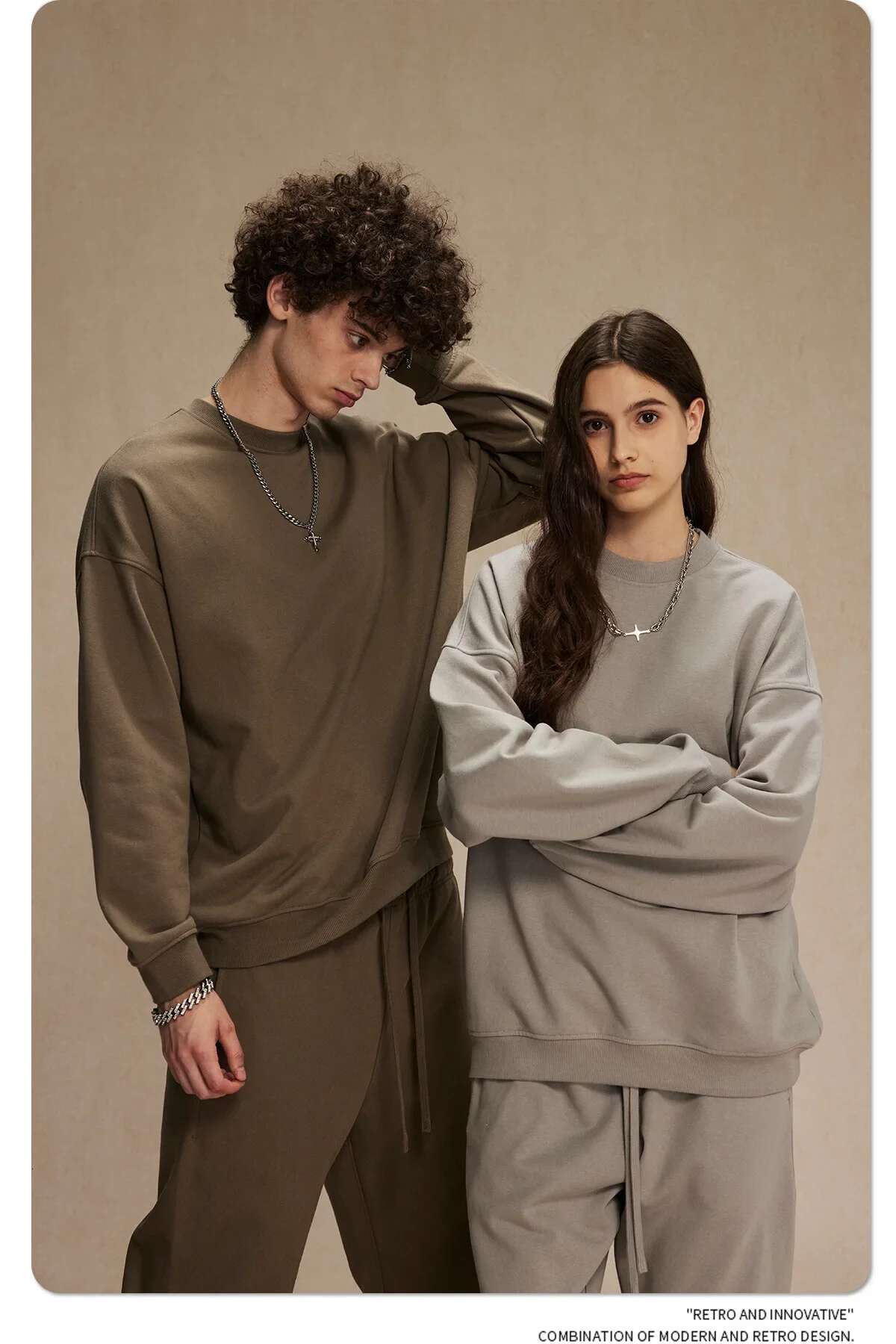 Men's New 430G Terry Sweater Street Trendy Brand Autumn Men's And Women's Round Neck