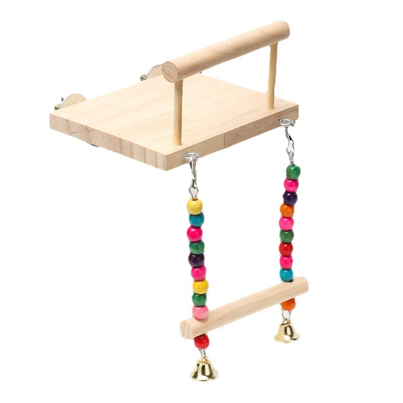 Pet Bird Swing Toy Wooden Parrot Perch Stand Playstand with Chewing Beads Cage Playground for Budgie Birds