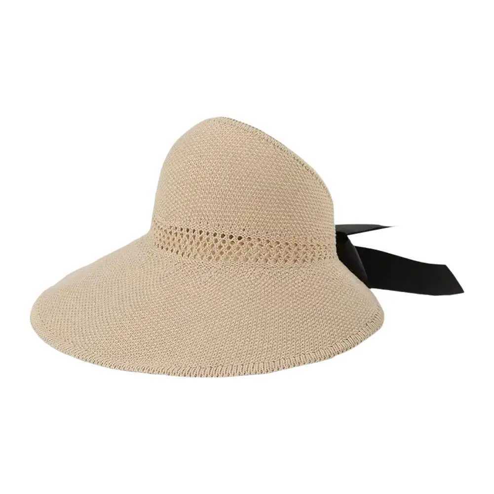 Summer Sun Hat Fashionable Travel Bow Womens Holiday Str Beach Folding Hat Brim Sun Hat Protection Large Hat Sun K9K3XJ250304