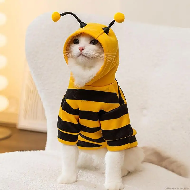 Dog Bee Costume Pet Bee Halloween Hoodies Soft Pet Halloween Christmas Cosplay Dress Hoodie Cosplay Clothes for Dog Cat Puppy