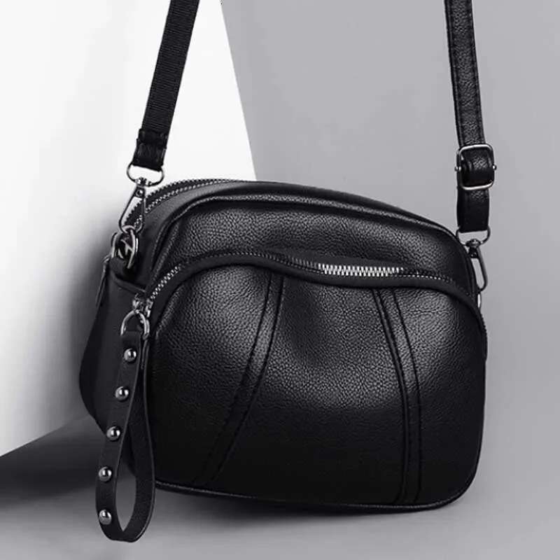 Solid Color Fashion Rivet Zipper Women's Mobile Phone Simple Lychee Pattern Soft Leather Shoulder Width Crossbody Bag