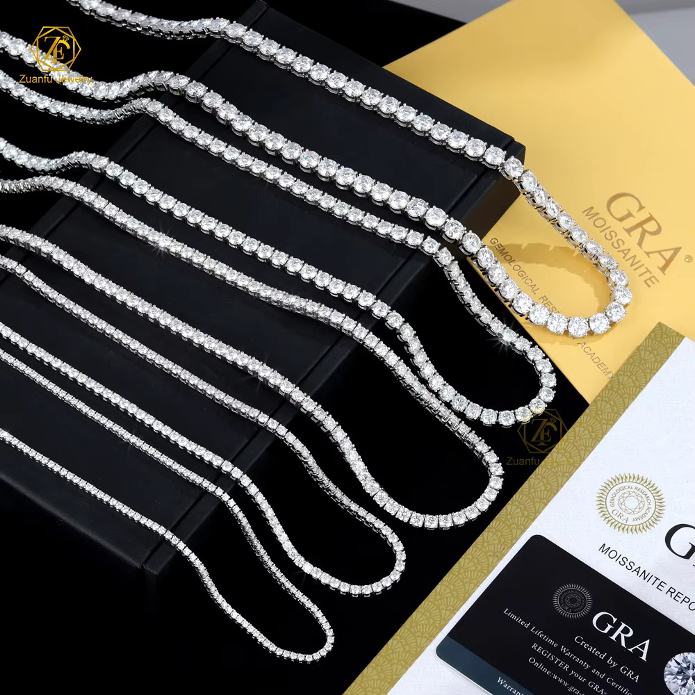 Factory Direct Sier Hip Hop VVS Dia Chain Iced Out 2mm 3mm 4mm D Color Moissanite Tennis Necklace