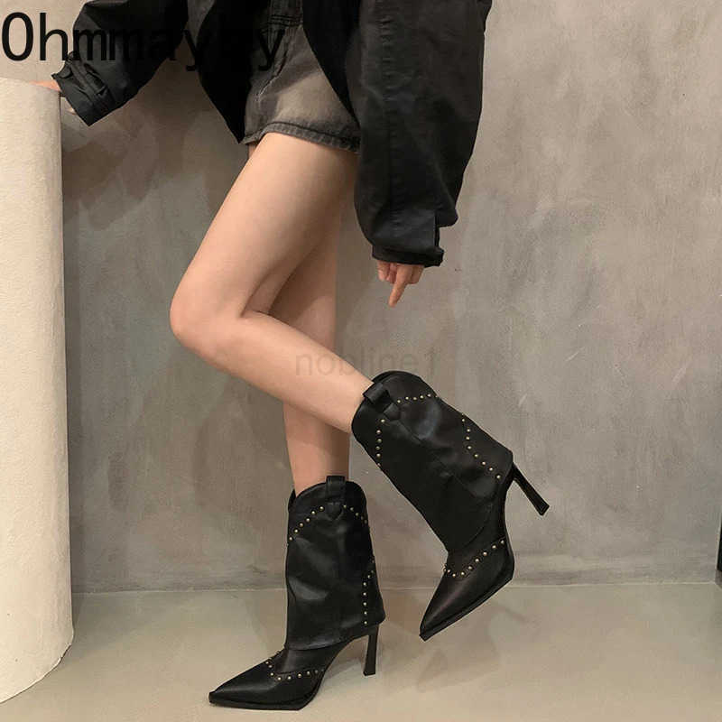 Vintage Wen Wern Cowgirl Boots Fion Slip On Shoes Autumn Winter High Heel Wens Knight Short Booties Z250304