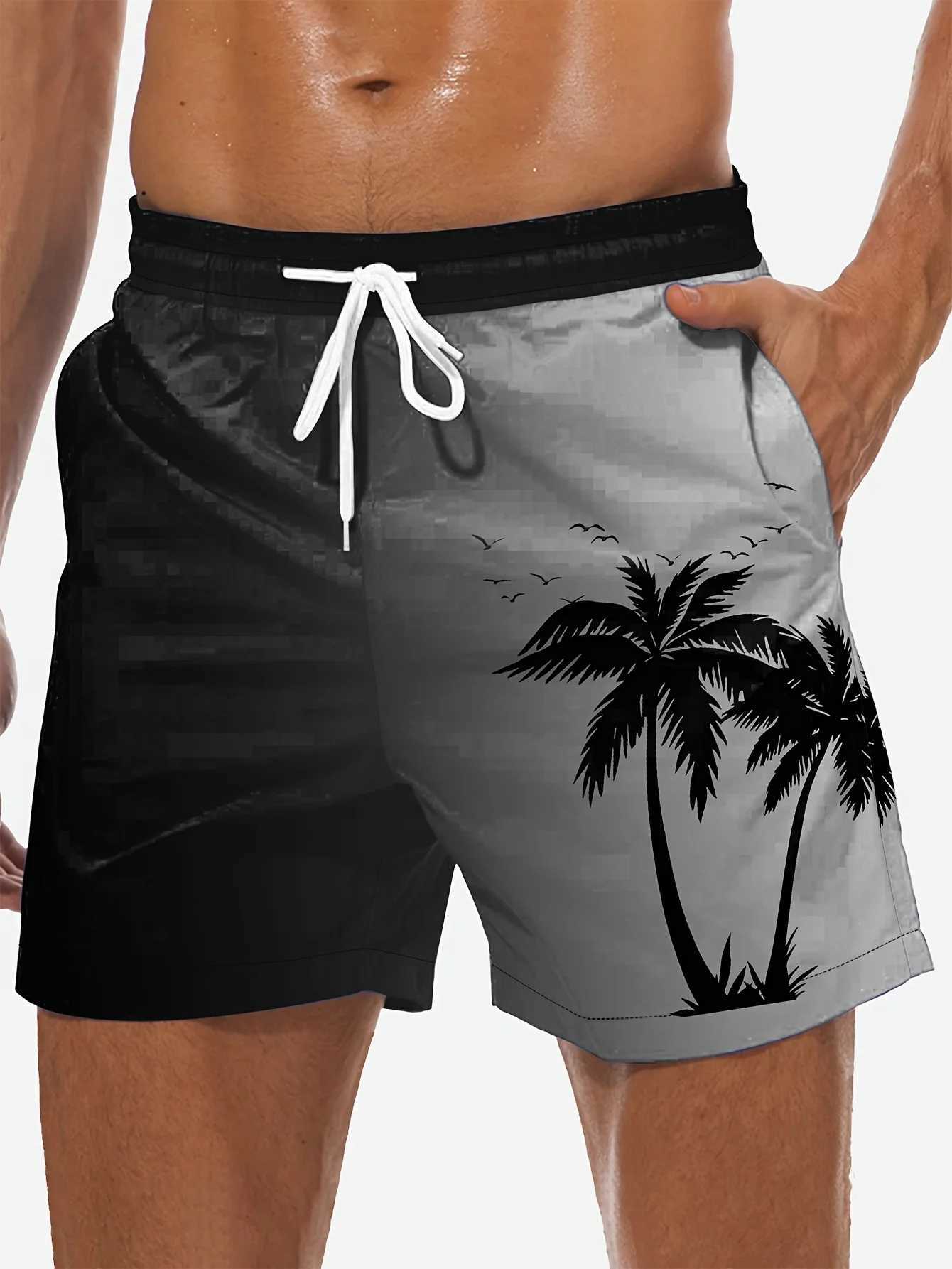 Mens Loose Beach Shorts Drawstring Quick Dry Coconut Tree Shorts For Summer Women Men 3D Print Casual Oversized Sport ShortsT250304