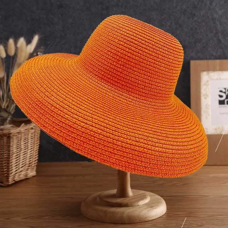 Summer Orange White Big Brim Bucket Hat Str Hat French Hepburn Hood Childrens Hat Sun Hat Sunscreen Beach HatXJ250304