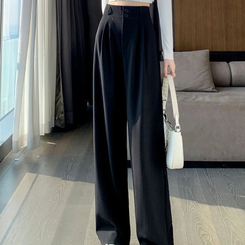 Womens Wide Leg Pants Women Korean Style High Waist Black Trouser Office Ladies Fashion Loose Grey Suit Trousers Streetwear 250303