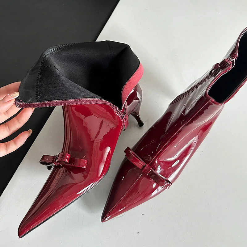 Footwear With Low Heel Party Ladies Short Modern Boots Shoes Fion -Knot Wen Ankle Boots Fem Zippers Shoes Z250304