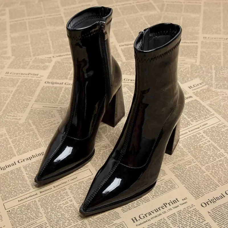 Autumn Wnens High Heel Ankle Boots New Winter Plus Veet Pointed Toe Chunky Heel Boots for Wen Heeled Sheos Dress Z250304