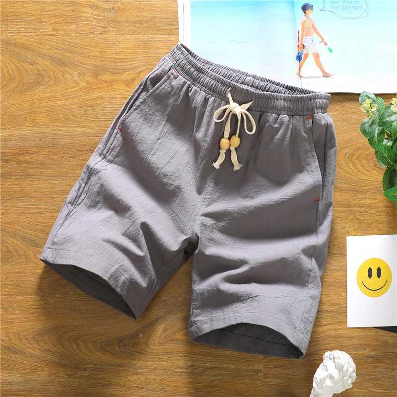 Summer Shorts for Men Cotton Elastic Waist Solid Color Loose Fitting Casual and Versatile Breathable Pure Cotton Home PantsT250304